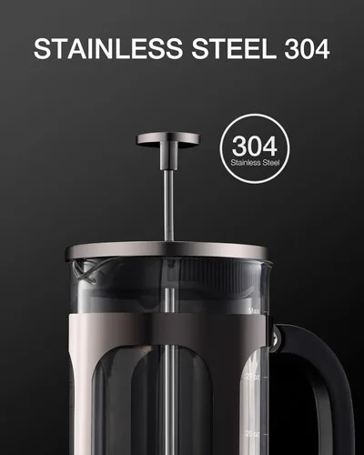 Miniatura 8 de BAYKA cafetera y tetera de prensa francesa de acero inoxidable 304, con sistema de filtración de 4 niveles, vidrio de borosilicato grueso resistente