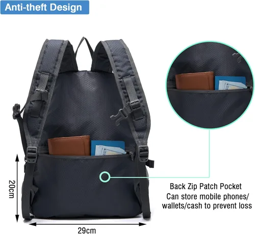 Miniatura 5 de YZAOLL Mochila pequeña de senderismo de 20 litros, mochila ligera para el día, mochila plegable para mujeres y hombres, viajes, camping, vacaciones