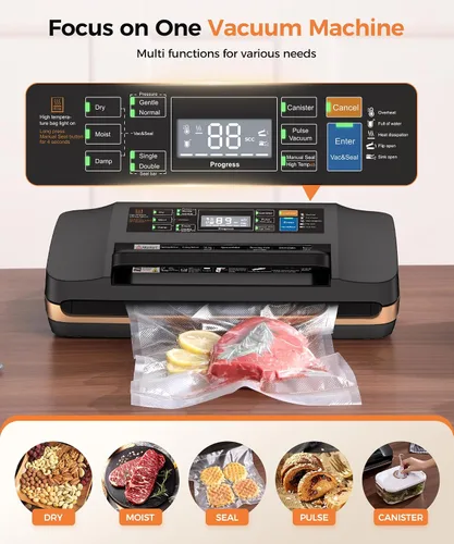 Miniatura 2 de Máquina selladora al vacío, ahorro de alimentos comercial de alto rendimiento de 95 KPa con doble sello para 2 veces más resistencia, incluye bolsas
