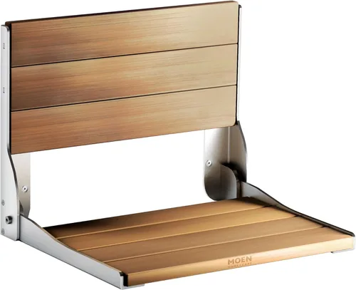 Moen Muebles de seguridad para el baño, asiento de ducha plegable de aluminio de madera de teca, banco de ducha montado en la pared, DN7110