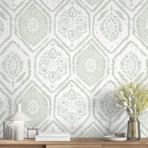 HeloHo Papel tapiz de quitar y pegar Papel de contacto verde Papel tapiz bohemio Papel tapiz moderno geométrico Autoadhesivo removible Vinilo para