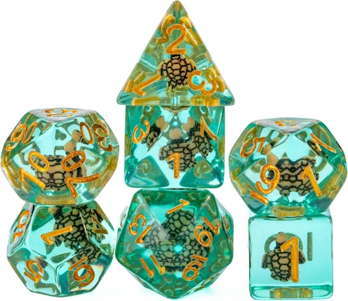 Miniatura 9 de Cusdie Dados DND de 7 troqueles, juego de dados poliédricos rellenos de animales, para juegos de rol, dados D&D (tortuga marrón)