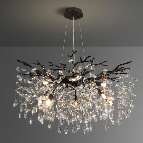 Miniatura 22 de YUYI Lámpara colgante de cristal de 8.3 pulgadas para isla de cocina, modernos candelabros de rama de árbol dorados, lámpara colgante redonda