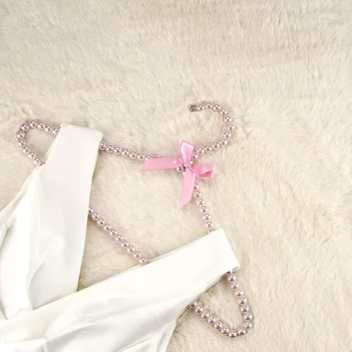 Miniatura 5 de Linkidea Paquete de 5 perchas con cuentas de perlas sintéticas, elegantes colgadores de ropa, vestidos, bodas, tiendas, pantalones, organizador