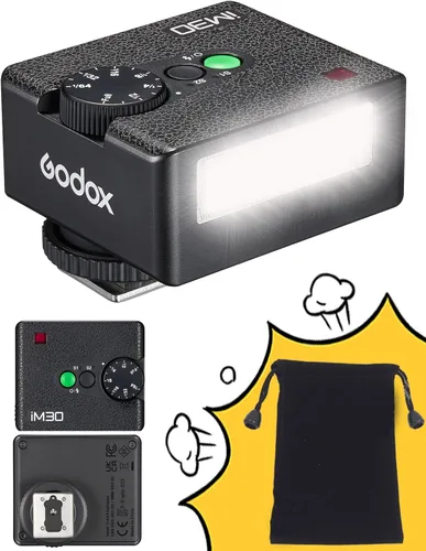 Flash Godox Godox iM30 Mini - Flash de cámara GN 15, 7 niveles de potencia, iM 30 Mini Flash manual para Canon/Sony zv1/Sony zve10/Ricoh gr3/Fuji