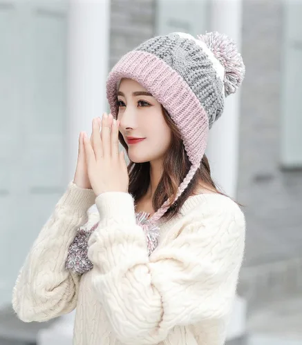 Miniatura 3 de HUAMULAN - Gorro de invierno para mujer estilo peruano con forro polar, solapas para orejas, doble capa, con pompones