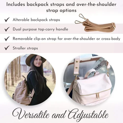 Miniatura 5 de Luli Bebe - Mochila grande para pañales de piel vegana moderna de diseñador con estilo para mamá, multiusos, espaciosa, con cambiador (marrón late)