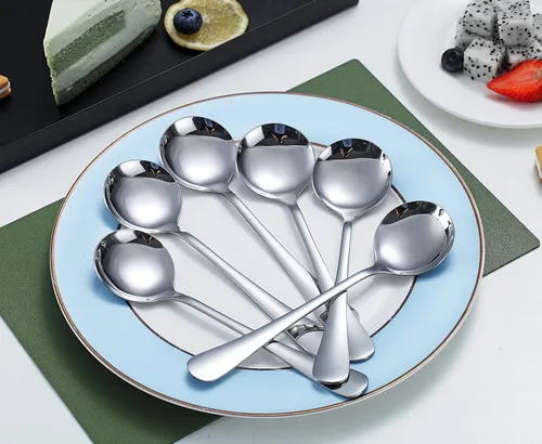 Miniatura 3 de Kyraton Cucharas redondas de acero inoxidable de 12 piezas, cucharas de cena y mesa, juego de cubiertos, aptas para lavavajillas 2. 12 piezas plata