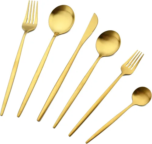 Juego de cubiertos de acero inoxidable de 36 piezas con acabado satinado y mango plano, juego de utensilios de cocina para 6, incluye cuchara de