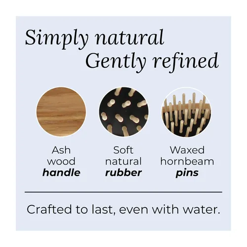 Miniatura 4 de TEK Cepillo rectangular de madera grande con dientes largos y redondeados en madera de fresno natural, ideal para desenredar, peinar y cuidar