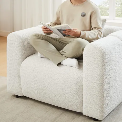 Miniatura 5 de Juegos de muebles de sala de estar VANOMi incluyen sofá de 95" y sillones de 42", sofá tapizado de bouclé extragrande con almohadas, juego de Blanco