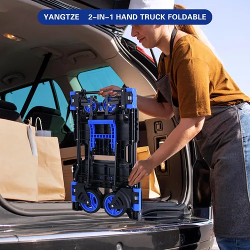 Miniatura 5 de Carro de mano 2 en 1 plegable con cesta, carretilla de mano plegable con mango retráctil, carrito de mano plegable de capacidad de 330 libras, B-AZUL