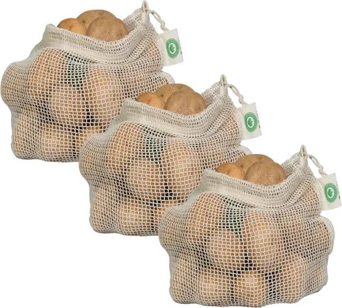 Miniatura 14 de Bolsas reutilizables de malla de algodón para productos – 100% algodón orgánico, duraderas, doble costura, lavables con peso de tara y cordón