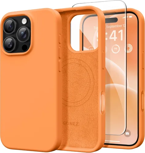 Miniatura 222 de GONEZ Funda de silicona para iPhone 14 Pro Max, compatible con MagSafe, con protector de pantalla + protector de lente de cámara, silicona líquida a