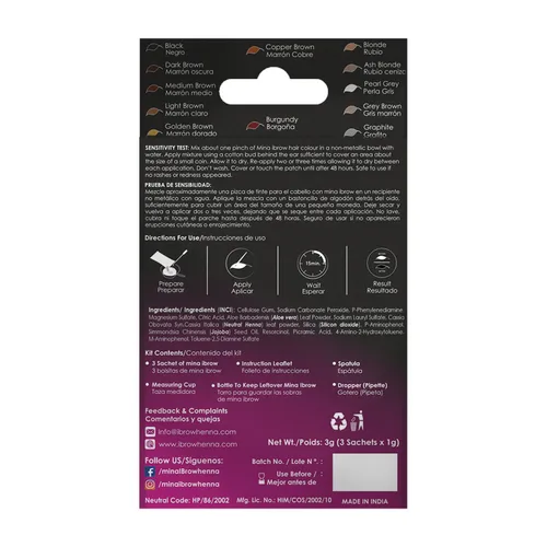 Miniatura 2 de MINA iBrow Kit de Color de Henna Profesional para Cabello con Paquete Combinado de Pincel Cubre Cabello Canoso - Dura hasta 6 semanas Sin