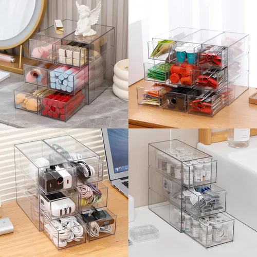 Miniatura 5 de Cajones de almacenamiento de plástico, organizador de suministros de oficina en casa para baño, cocina, despensa, barra de café, caja transparente