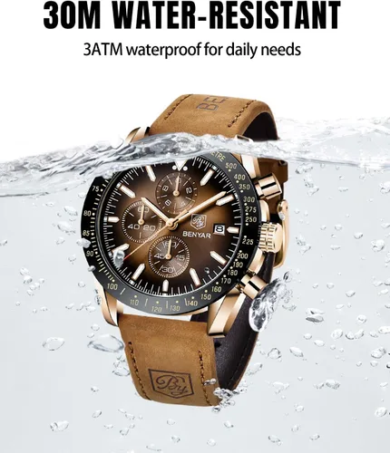 Miniatura 4 de Relojes para hombre, cronógrafo analógico de cuarzo, 30M, resistente al agua, luminoso, de cara grande, relojes para hombre, negocios, trabajo
