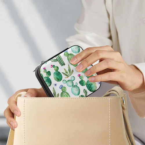 Miniatura 6 de MEAMOTAN Joyero pequeño con diseño de cactus de acuarela, mini joyero de viaje, organizador de joyas portátil, soporte de almacenamiento