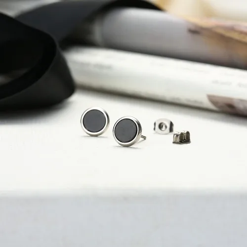 Miniatura 4 de Pure Titanium Earring For Sensitive Ear High Polish Round Synthetic MalachiteObsidianBlue Turquoise Stud Earrings