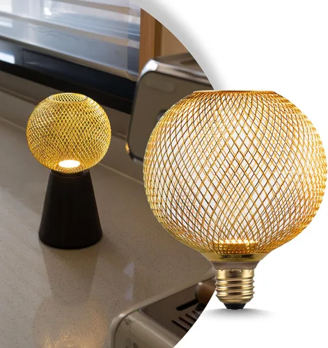 Miniatura 7 de Bombilla LED decorativa, cubierta de malla metálica dorada, base mediana E26, luces LED para lámpara de pie de dormitorio, lámpara de techo