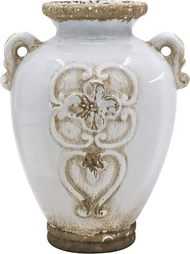 Jarrón de cerámica vintage blanco, jarrón rústico para el hogar, sala de estar, estantería, decoración de oficina, 6.7 pulgadas de alto