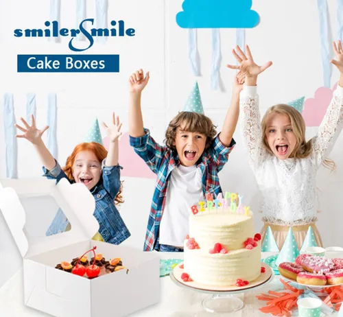 Miniatura 5 de SmilerSmile 24 cajas para pasteles de 10 x 10 x 5 pulgadas, cajas cuadradas blancas para panadería con ventana, cajas de pastelería para pasteles