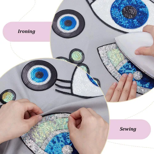 Miniatura 3 de INFUNLY 8 estilos de parches de lentejuelas de mal de ojo, apliques para planchar con purpurina bordada, parches de reparación de ojos bohemios