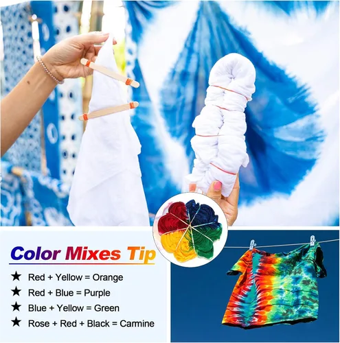 Miniatura 6 de Kit grande de teñido anudado para niños y adultos – Paquete de 239 kits permanentes de teñido anudado para ropa, manualidades, tela, textil, fiesta