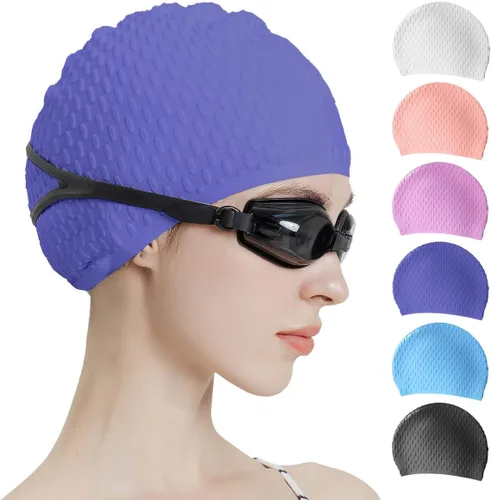 Tripsky Gorro de natación de silicona, gorro de baño cómodo ideal para cabello rizado corto, mediano y largo, gorro de natación para mujeres y Very