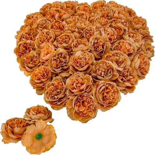 Miniatura 14 de 40 piezas 8.4 cm de cabezas de flores falsas para manualidades, cabezas de rosas artificiales color naranja quemado, cabezas de rosas de seda a