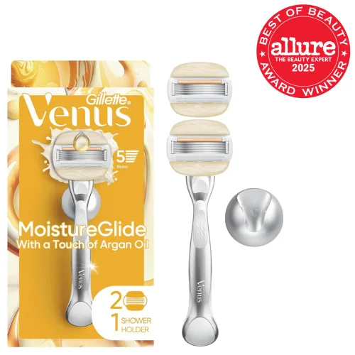 Miniatura 2 de Venus Moistureglide - Maquinilla de afeitar para mujer, mango reutilizable, 2 recambios de cuchillas de afeitar y soporte de ducha
