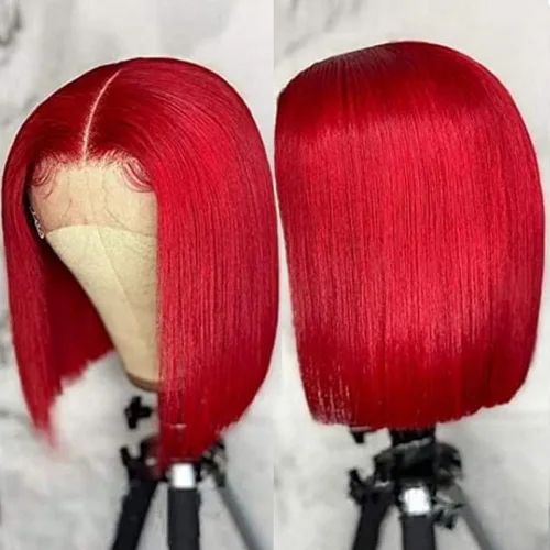 Miniatura 55 de Pelucas de cabello humano lacio marrón rojizo de 8 pulgadas, #33 13x4 HD, transparente, color marrón rojizo, peluca frontal de encaje frontal