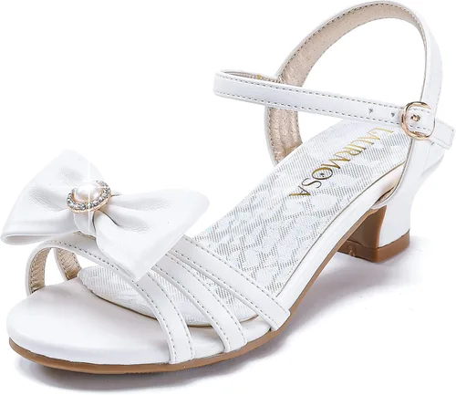 LAURMOSA Sandalias para niñas, zapatos de vestir para bodas, fiestas, puntera abierta, tacones altos con purpurina para niños pequeños y grandes, B