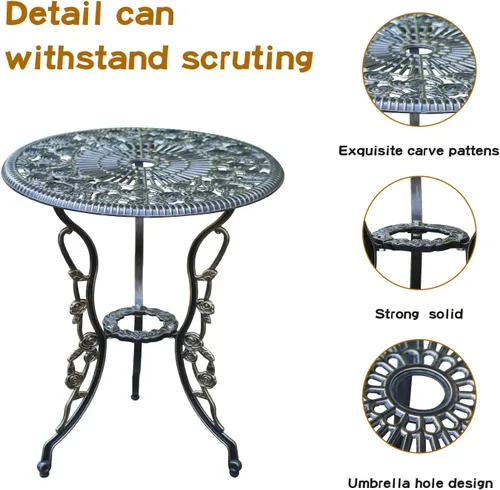 Miniatura 4 de JARDIN DE CENTENNIAL Juego de Bistró para Patio. Juego de Mesa de Bistró de Aluminio Fundido Resistente al Óxido con Orificio para Sombrilla