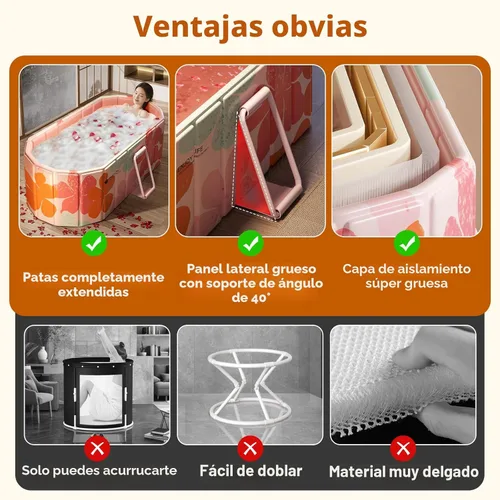 Miniatura 8 de Bañera Plegable Portátil, Bañera Independiente Sin Instalación, Bañera de Remojo SPA para Baño, Cabina de Ducha Plegable para Baños Calientes y Rosa