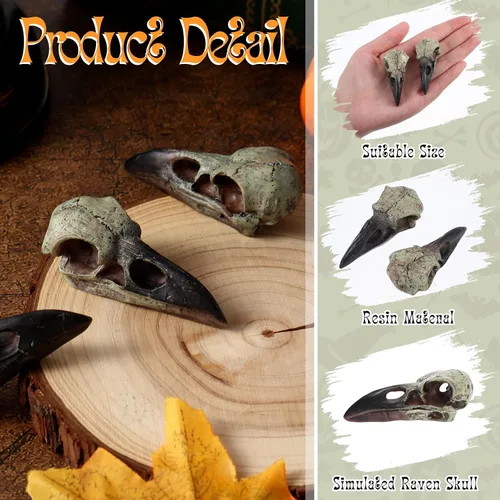 Miniatura 6 de Geetery 1 Pcs Figurina de Calavera de Cuervo de Halloween Carroñero Gótico Escultura de Pared Colgante Estatua de Calavera de Cuervo de Resina