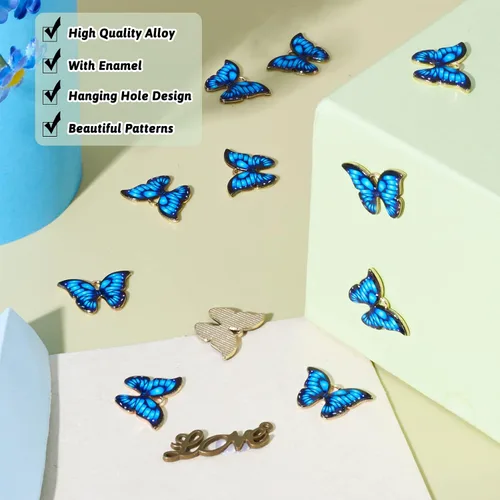 Miniatura 2 de Colgantes de mariposa de aleación impresa con esmalte, Esmalte, No es una piedra preciosa