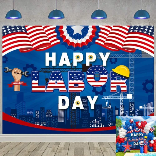 Pancarta de fondo con texto en inglés «Remember and Honor Laborer Worker» para el Día del Trabajo, bandera americana, temática patriótica,