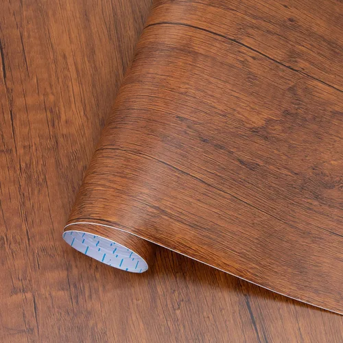 Miniatura 5 de Decoroom Papel de contacto de grano de madera para despegar y pegar 17.71"x118" Papel de pared de aspecto marrón de madera autoadhesivo Papel Rojo