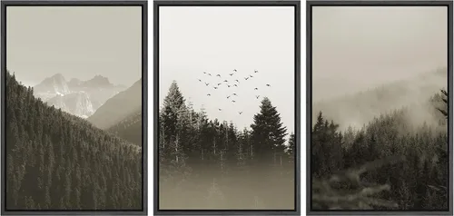 Miniatura 40 de SIGNWIN Lienzo enmarcado para pared, juego de arte nublado de tormenta, cielo, bosque otoñal, árboles, rústico, naturaleza, fotografía, realismo