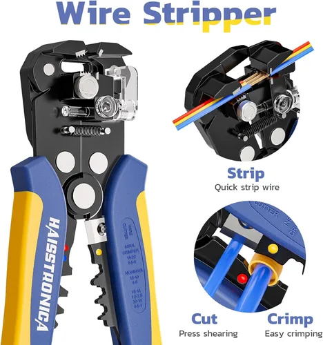 Miniatura 4 de haisstronica Pelacables y herramienta de crimpado, herramienta de pelacables automática AWG 24-10 con crimpadora de alambre de carraca AWG 22-10
