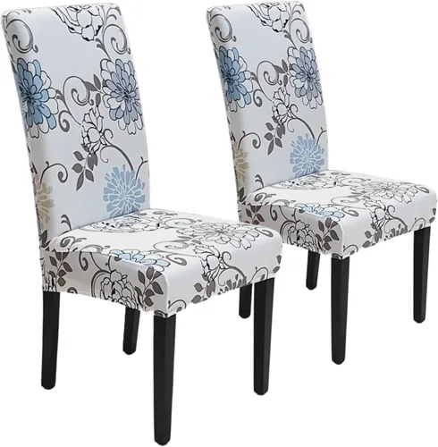 Miniatura 25 de SPRINGRICO Paquete de 6 fundas blancas para sillas de comedor, fundas elásticas para sillas de comedor con diseño floral, de elastano lavable