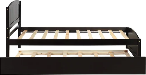 Miniatura 6 de Merax Cama de plataforma de madera tamaño individual, marco de cama con cama nido, no requiere somier, color espresso