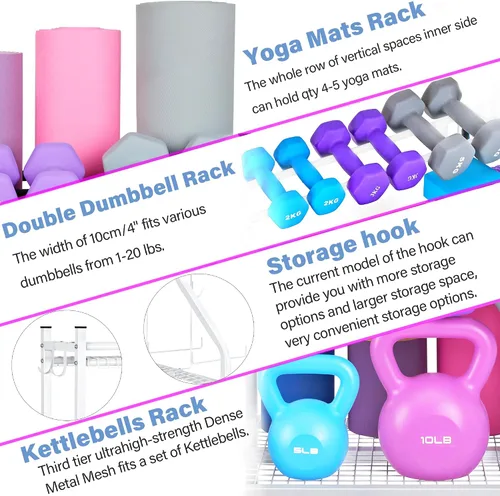 Miniatura 4 de Estante para mancuernas, estante de almacenamiento para esterilla de yoga, estante de peso para mancuernas, estante de almacenamiento de gimnasio
