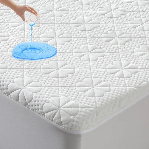 Protector de colchón impermeable de viscosa de bambú tamaño Queen, funda de colchón refrescante para cama tamaño Queen, funda de colchón súper suave
