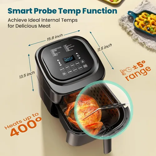 Miniatura 7 de Nuwave Brio - Freidora de aire 10 en 1, capacidad de freidora de aire de 6 cuartos de galón con sonda inteligente, horneado para comidas rápidas