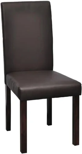 Miniatura 4 de Juego de 4 sillas de comedor modernas de piel sintética con marco de madera marrón con respaldo de asiento acolchado, cómodo estilo de granja