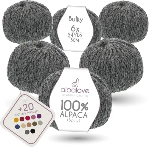 Miniatura 27 de Set de Lana Abultada (6 x 50 g) Súper Suave de Alpaca Bebé para Tejer Antracita 300 Metros