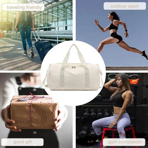 Miniatura 7 de Bolsa de viaje deportiva para gimnasio para hombres y mujeres con compartimento para zapatos, bolsillo húmedo, Beige puro, Moda