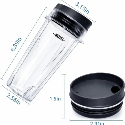 Miniatura 3 de Juego de vasos de licuadora de 16 oz compatible con piezas de repuesto Ninja, tazas de licuadora de una sola porción+tapas para sorber y sellado
